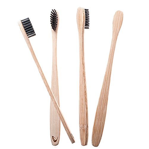 Soulitem Cepillos de dientes de bambú, 4Pcs / Set Cepillo de dientes de bambú con cerdas de carbón natural Cuidado dental para viajes familiares en el hogar