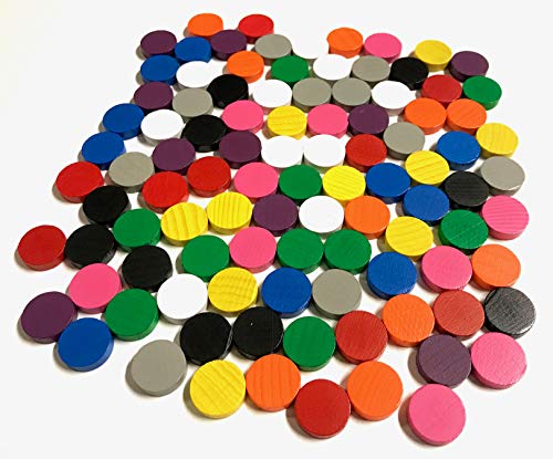 Spieltz Fichas de Juego de Madera para Juegos de Mesa o Matemáticas para el conteo, 10 Colores Diferentes (100 Piezas (10x10))