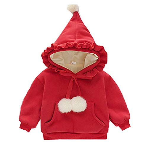 Sudadera con capucha de Navidad para niños niños lindo divertido bruja hada bola de peluche casual traje Rojo rosso 3 años