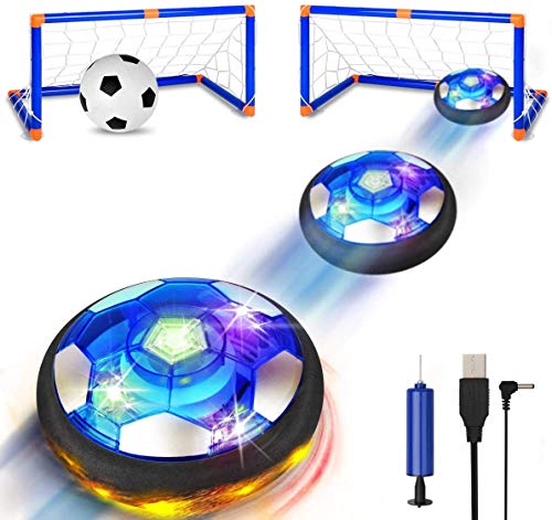 SUNNOW Air Power Soccer - Balón Fútbol Flotant Recargable Pelota Futbol con Soft Foam Bumpers y Luces LED Juguetes Aire Fútbol Juguete Balón de Fútbol para Niños Niñas Regalos Cumpleaños (Azul)