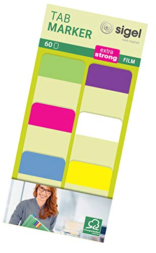 Tab Marker Film Adhesivo Marcadores Extra Fuerte 25 x 38 mm 60 hojas de limón / color de rosa / azul / púrpura / blanco / amarillo