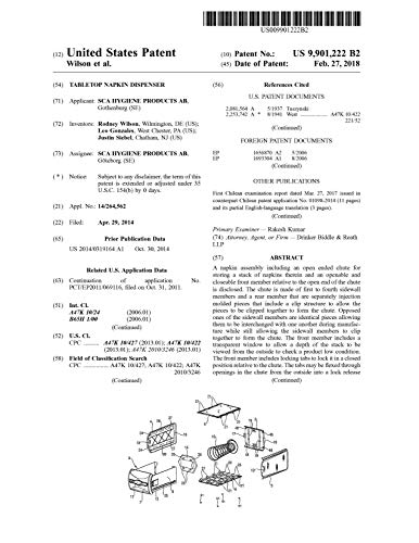 Tabletop napkin dispenser: United States Patent 9901222 (English Edition)