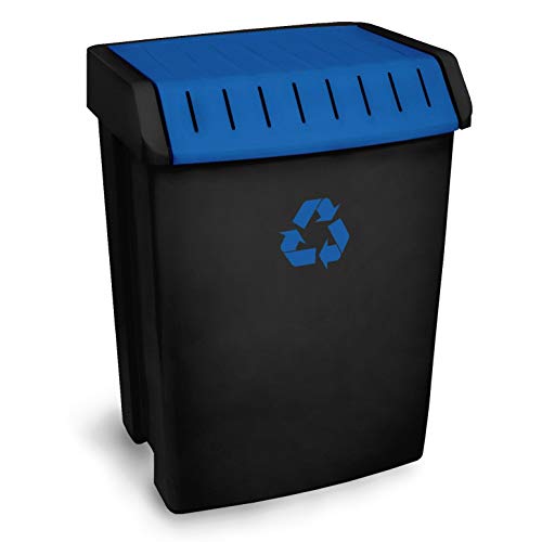 TATAY Contenedor Reciclaje para papel y cartón, Capacidad para 50 litros, Plástico polipropileno, Tapa basculante, Azul, y Negro 40.5 x 33.5 x 57.5 Cm