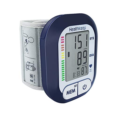Tensiometro de Muñeca Monitor de Presión Arterial Aparato para Medir La Tensión Arterial con Detección de Pulso de Frecuencia Cardíaca Totalmente Automática Pantalla LCD Grande