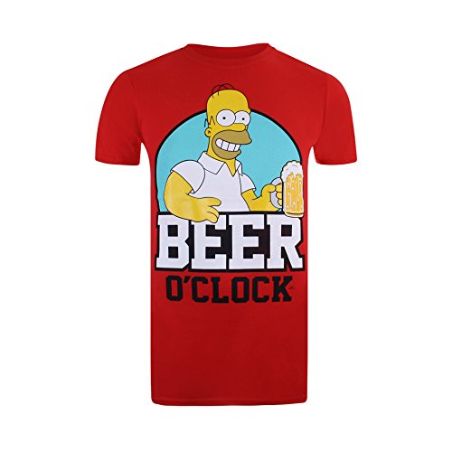 The Simpsons Beer O Clock Camiseta, Rojo (Red Red), L para Hombre