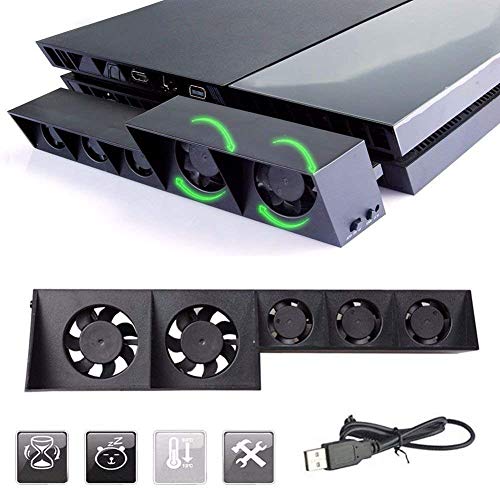 Thlevel Ventilador de enfriamiento para PS4, USB Refrigerador externo 5 Ventilador Turbo Control de temperatura Ventiladores de enfriamiento para Sony Playstation 4 Consola de juegos