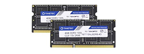 Timetec Hynix IC 8GB Kit (2x4GB) DDR3 1333MHz PC3-10600 Unbuffered Non-ECC 1.5V CL9 2Rx8 Dual Rank 204 Pin SODIMM Portatil Memoria Principal Module Upgrade (8GB Kit (2x4GB))