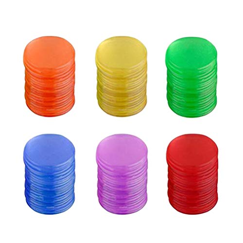 Toyvian Plastic Tokens Pro Count Bingo Chips Marcadores para Tarjetas de Juego de Bingo Accesorios de Juego (Azul + Rojo + Amarillo + Verde + Púrpura + Naranja Cada 50PCS) - 300pcs