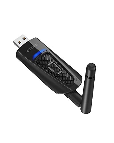 Transmisor Bluetooth 5.0, BlitzWolf Adaptador Bluetooth Audio para PC TV, Conecta 2 Dispositivos Simultáneamente, Conexión de USB y Cable de Audio de 3.5mm, Antena Externa, Conexión Estable