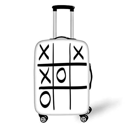 Travel Luggage Cover Suitcase Protector,XO Decor,Tic TAC Toe Pattern Unfinished Game Hobby Theme Alphabet Minimalist Artful Image,Black White，for Travel,M