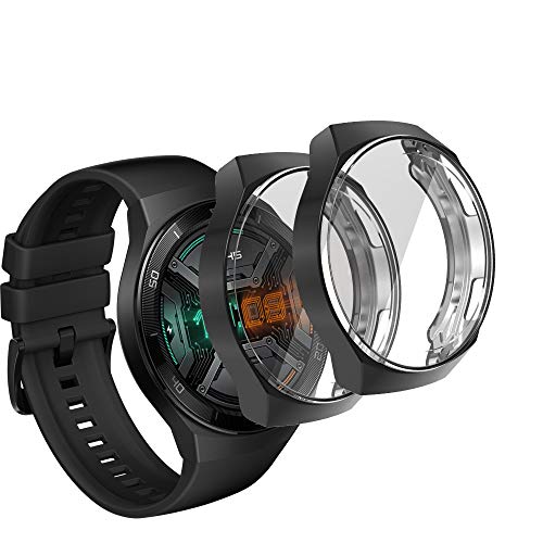 UCMDA Funda Huawei Watch GT 2E（Sport y Active Universal） - [2 Pack] Scratch-Proof Watch Screen Cover Funda Protector, Carcasa Protectora con Protector Pantalla de TPU, para Huawei Watch GT 2E (Negro)