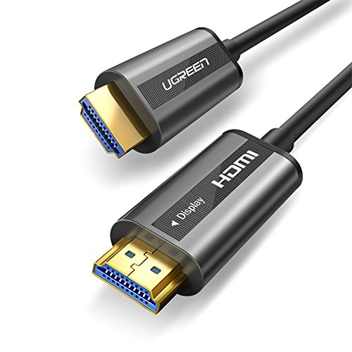 UGREEN Cable HDMI Fibra Óptica Compatible con HDMI 2.0 18Gbps HDR 4K 60Hz Ultra HD 3D ARC Alta Velocidad para HDTV, PS4 Pro, PS4, Xbox One X 360, Reproductor BLU Ray, DVD, Cine, Proyector, etc(15M)