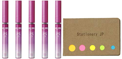 Uni Kuru Toga High Quality Mechanical Pencil Lead, 0.5mm HB, Pink Case, 5-pack/Total 100 Leads, Sticky Notes Value Set