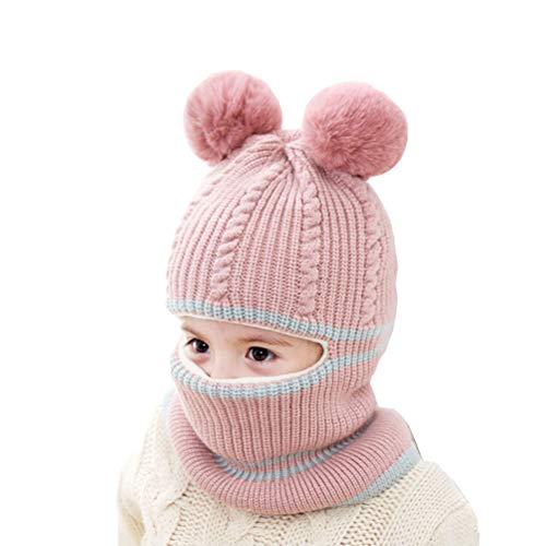 Uniyoung Girls Boys Winter Warm Hat Toddler Baby Knit Fleece Lining Beanie Hat Earflap Hood Scarves Kids Balaclava Hat Skiing Snowboard Cap for Age 1-5