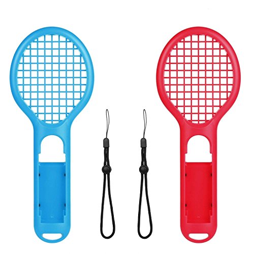 Voviqi Raqueta de Tenis para Nintendo Switch, Raqueta de Tenis Joy-con para Nintendo Switch Juegos somatosensoriales como Mario Tennis Aces (2 Paquetes) (Azul y Rojo)