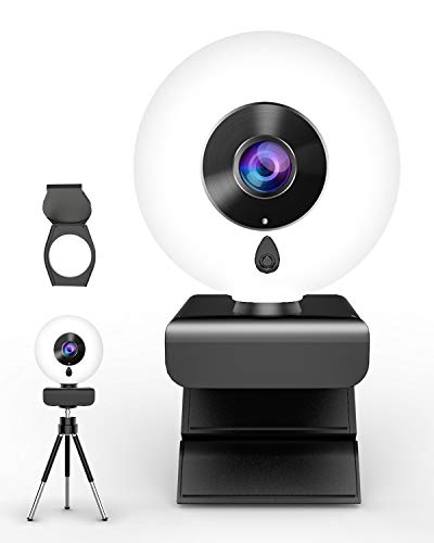 Webcam con Micrófono y Anillo de Luz, lesvtu 2K HD Camara Web con Cover y Tripode para PC/Mac/Ordenador Portatil/Sobremesa, Web CAM para Youtube, Skype, Zoom, Xbox One, PS4 y Videoconferencia