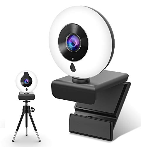 Webcam con Micrófono y Anillo de Luz, NIYPS 2K HD Camara Web con Cover y Tripode para PC/Mac/Ordenador Portatil/Sobremesa, Web CAM para Youtube, Skype, Zoom, Xbox One, PS4 y Videoconferencia