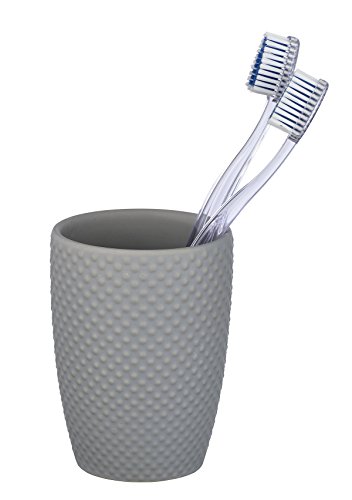 WENKO Vaso de dientes Punto gris - Soporte para cepillos de dientes, para cepillos y pasta de dientes, Cerámica, 8 x 11 x 8 cm, Gris