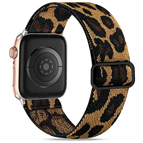 Wepro Correa Compatible con Apple Watch 40mm 38mm para Mujeres/Hombres, Correa de Repuesto Elegante de Nailon Ajustable Elástico para Apple Watch SE/iWatch Series 6 5 4 3 2 1, Leopardo