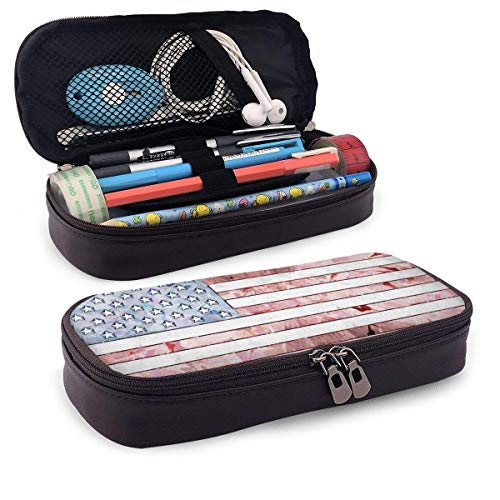 XCNGG Estuche para lápices de cuero PU con bandera americana, estuche para bolígrafos con cremallera, útiles escolares para estudiantes, monedero, bolsa de maquillaje cosmético