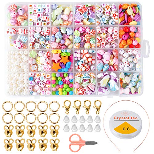 ZITFRI Cuentas de Niños DIY 24 Tipos de Cuentas Coloridas para niños y niñas para Hacer Joyas Pulseras de Bricolaje y Cuentas de Collares, Beads Kit de fabricación de Joyas Juguete de Creatividad