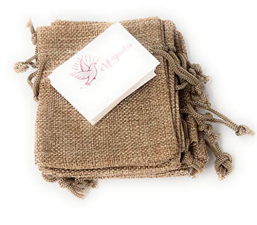 10 Pequeños sacos de yute 10x8 cms con etiqueta en rosa Mi Bautizo