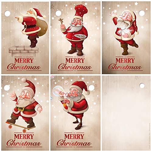 25 etiquetas de Navidad, 52 x 74 mm / 5 divertidos motivos de Papá Noel, 5 cada uno de EDITION COLIBRI
