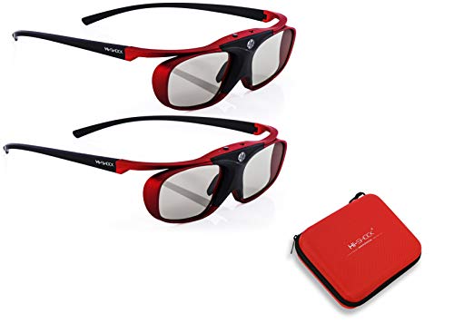 2x Hi-SHOCK Scarlet Heaven & Case | Gafas 3D activas para 3D TV de Sony, Samsung, Panasonic, compatibles con TY-ER3D5ME / TY-ER3D6ME / FPT-AG03G [120 Hz | Bluetooth | Recargable]