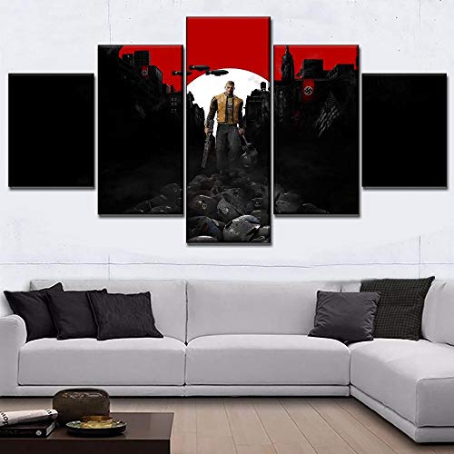 5 Panel Canvas Print Game Wolfenstein 2 Poster Modern Decor The New Colossus Painting Home Decorative Bedroom Wall Art 5 Piezas 30x40 30x60 30x80cm Sin Marco