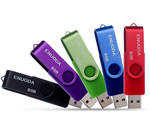 5 Piezas 8GB USB 2.0 ENUODA Pendrive Multicolor Pivote Memorias Giratoria Plegable Diseño de Cierre (5 Colores Mezclados: Azul Negro Rojo Verde Violeta)