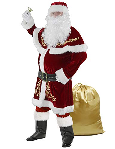 Ahititi Disfraz de Papá Noel para Hombres, Conjunto de 12 PCS de Navidad para Adultos Traje de Santa Claus de Terciopelo Lujoso Rojo 2XL