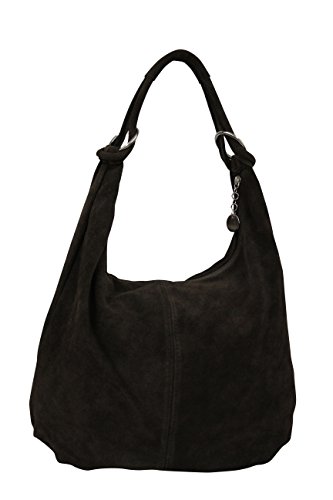AMBRA Bolsa de mano para mujer, de piel de ante, Hobo-Bags, bolso de piel, bolsa de compras, DIN-A4 42 cm x 35 cm x 4 cm, WL803, color Negro, talla XX-Large