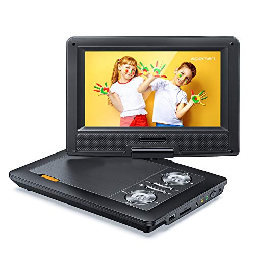 APEMAN Reproductor de DVD portátil de 11.5 "con Pantalla giratoria de 9.5 '' para Reproductor de DVD para automóvil Admite batería Recargable de Tarjeta SD/USB/CD/DVD con Control Remoto