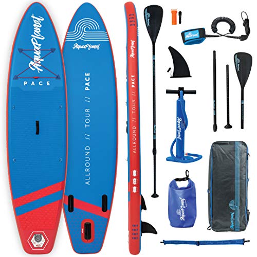 AQUAPLANET PACE Kit completo para SUP (tabla de 3,2 x 76 cm x 15 cm). con bomba de aire, pala, mochila, correa para la pierna, bolsa de surf impermeable, correa para el hombro y más