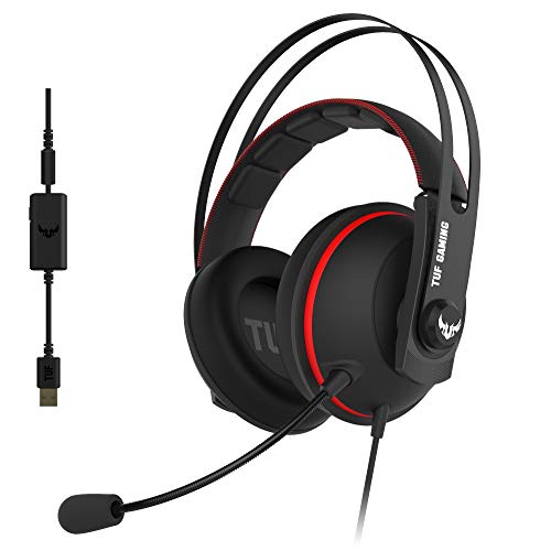 ASUS TUF Gaming H7 Red - Auriculares compatibles con PC, Mac, PS4, Nintendo Switch, smartphones y Xbox One con sonido 7.1 virtual integrado y con altavoces Asus Essence, Rojo