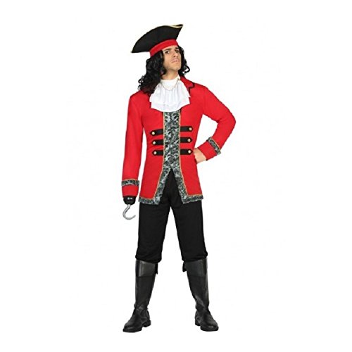 Atosa- Disfraz hombre capitán pirata, Color negro y rojo, XL (18215)