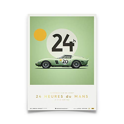 Automobilist | Ferrari 250 GTO – Verde – 24h Le Mans – 1962 – Edición Coleccionista | Tamaño de póster estándar 19 ¾ x 27 ½ pulgadas