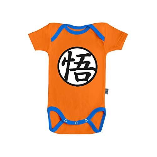 Baby Geek – Disfraz de Goku – Licencia oficial Dragon Ball Super – Body de manga corta – algodón naranja – Costura azul naranja 6-12 Meses