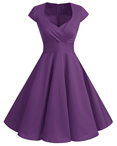Bbonlinedress Vestido Corto Mujer Retro Años 50 Vintage Escote En Pico Purple 2XL