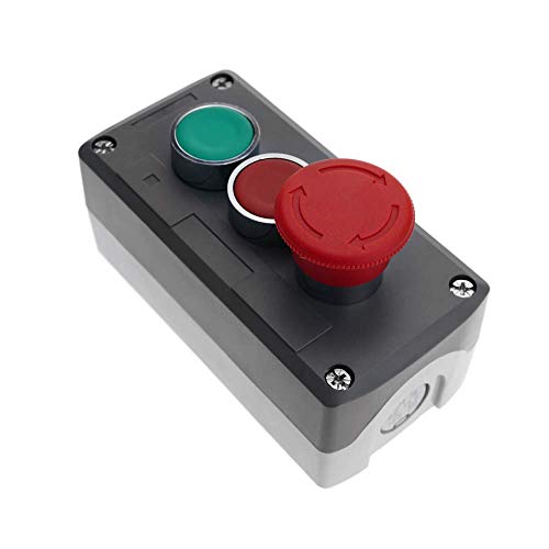 BeMatik - Caja de Control con Dos pulsadores momentáneos 22mm 1NO 1NC 400V 10A y Parada de Emergencia