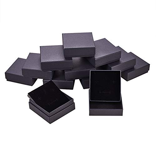 BENECREAT 12 Pack Negra Caja de Joya Caja de Cartón Craft con Almohadilla de Terciopelo Elegante para Presentación de Anillo Pendientes Collar 10x10x3.5cm