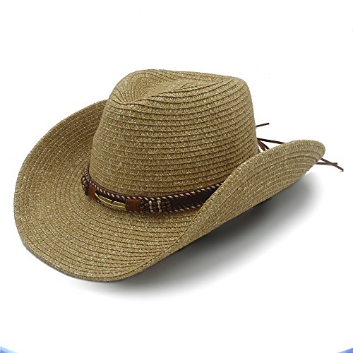 Best Choise Sombrero de Vaquero Occidental Hueco para Hombres Sombrero de Paja para Mujeres con cinturón de Cuero 22" Hermoso (Color : 1, Size : 57cm-59cm)