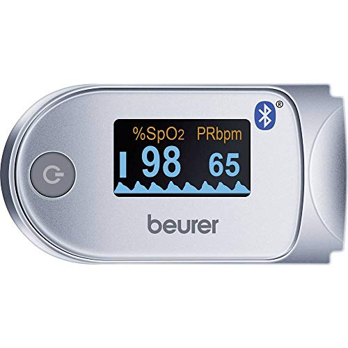 Beurer PO 60 BT Pulsioxímetro de Dedo con Bluetooth, Color Blanco y Plata, 58.5 x 30 x 33 mm, 49 g