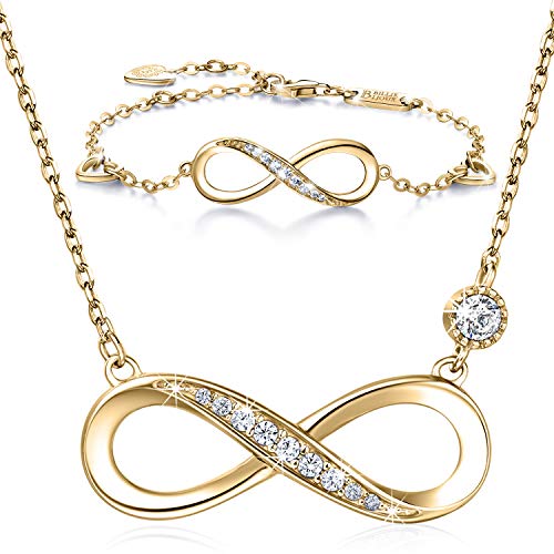Billie Bijoux Pulsera de Collar de Plata de Ley 925 Conjuntos de Joyas chapadas en Oro Blanco Infinite Regalo de Amor para Mujer (Oro)
