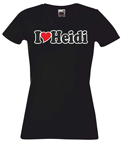 Black Dragon Camiseta mujer negro Cuello pico - Amo con corazon - Carnaval - fiesta - camisa divertida - I Love Heidi L