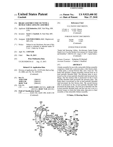 Brake assembly for use with a retractable lifeline assembly: United States Patent 9925400 (English Edition)