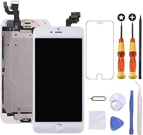 Brinonac Pantalla para iPhone 6 Plus, 5.5" Pantalla Táctil LCD con botón de Inicio,Cámara Frontal, Sensor de proximidad, Altavoz, ensamblaje de Marco digitalizador y Kit de reparación (Blanco)