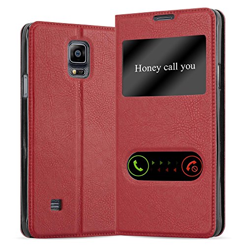 Cadorabo Funda Libro para Samsung Galaxy Note 4 en Rojo AZRAFÁN - Cubierta Proteccíon con Cierre Magnético, Función de Suporte y 2 Ventanas- Etui Case Cover Carcasa