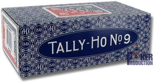 Caja de 12 barajas TALLY-HO Fan (US playing cards company) (6 Azules / 6 Rojas)