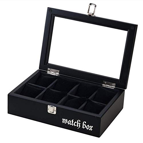 Caja de Almacenamiento de Reloj caja de reloj, caja de reloj de 8 ranuras de madera caja de almacenamiento de exhibición de la joyería moderna minimalista con tapa de cristal y caja de regalo almohada